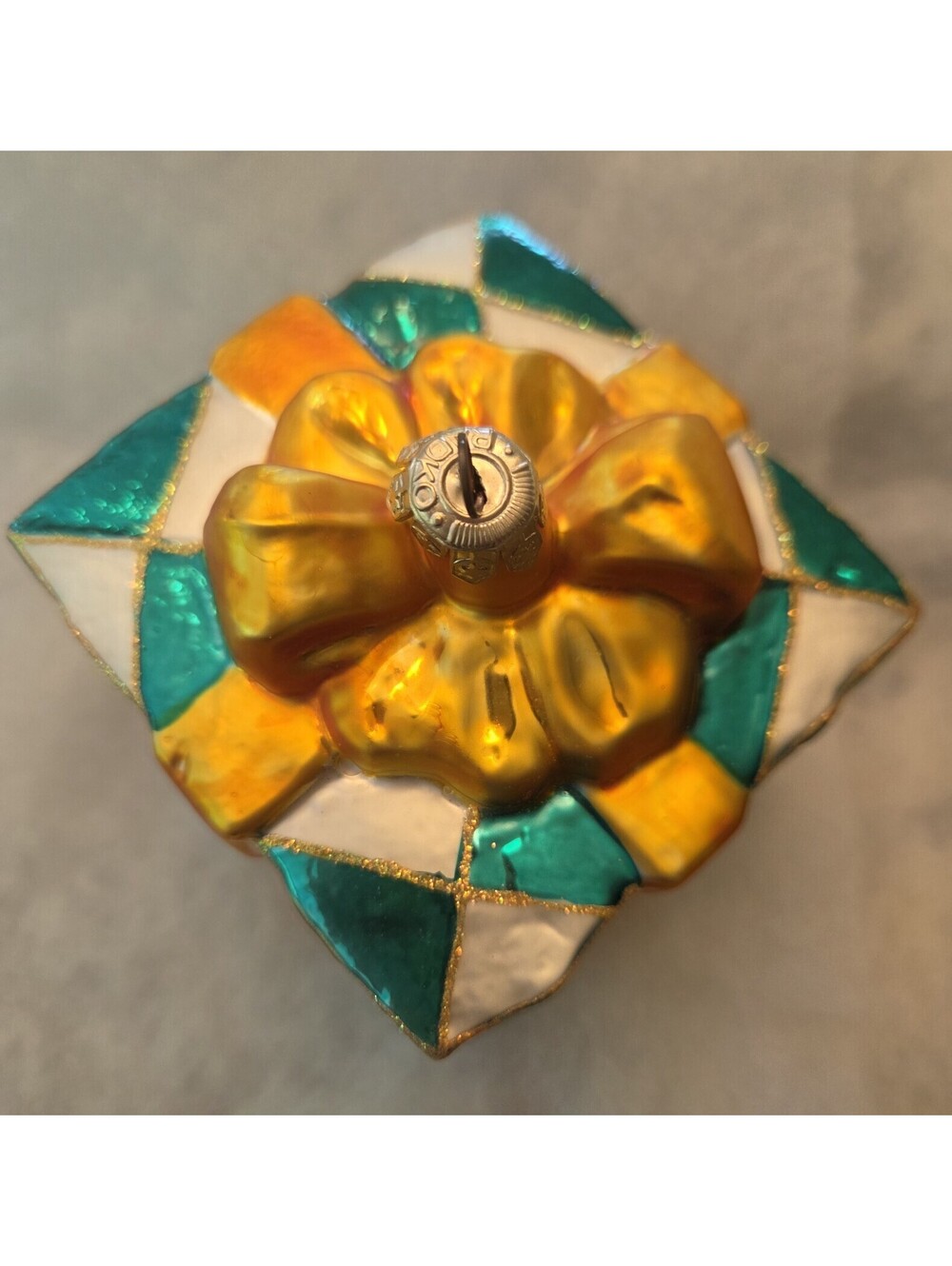 Rare Christopher Radko Pretty Paper Gift Box Handpainted Glass Ornament